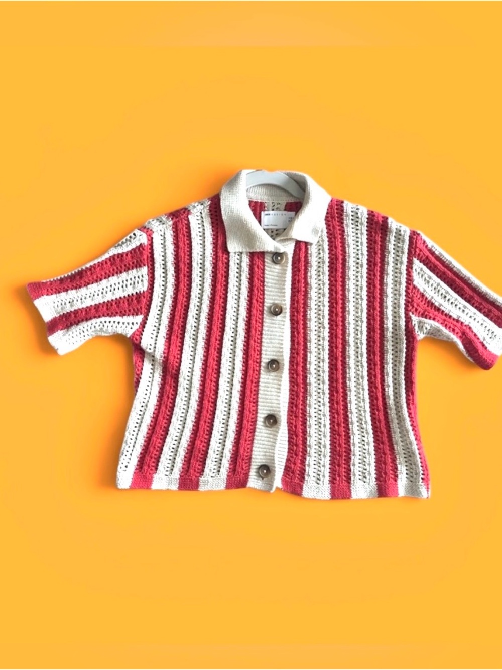 ASOS Red and Cream Striped Crochet Button-Up Cardigan